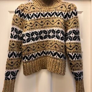 Zara Gold and Black Patterned Turtleneck Sweater size small